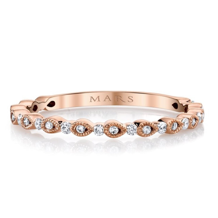 Round Diamond Milgrain Bezel Alternating Rose Gold Band