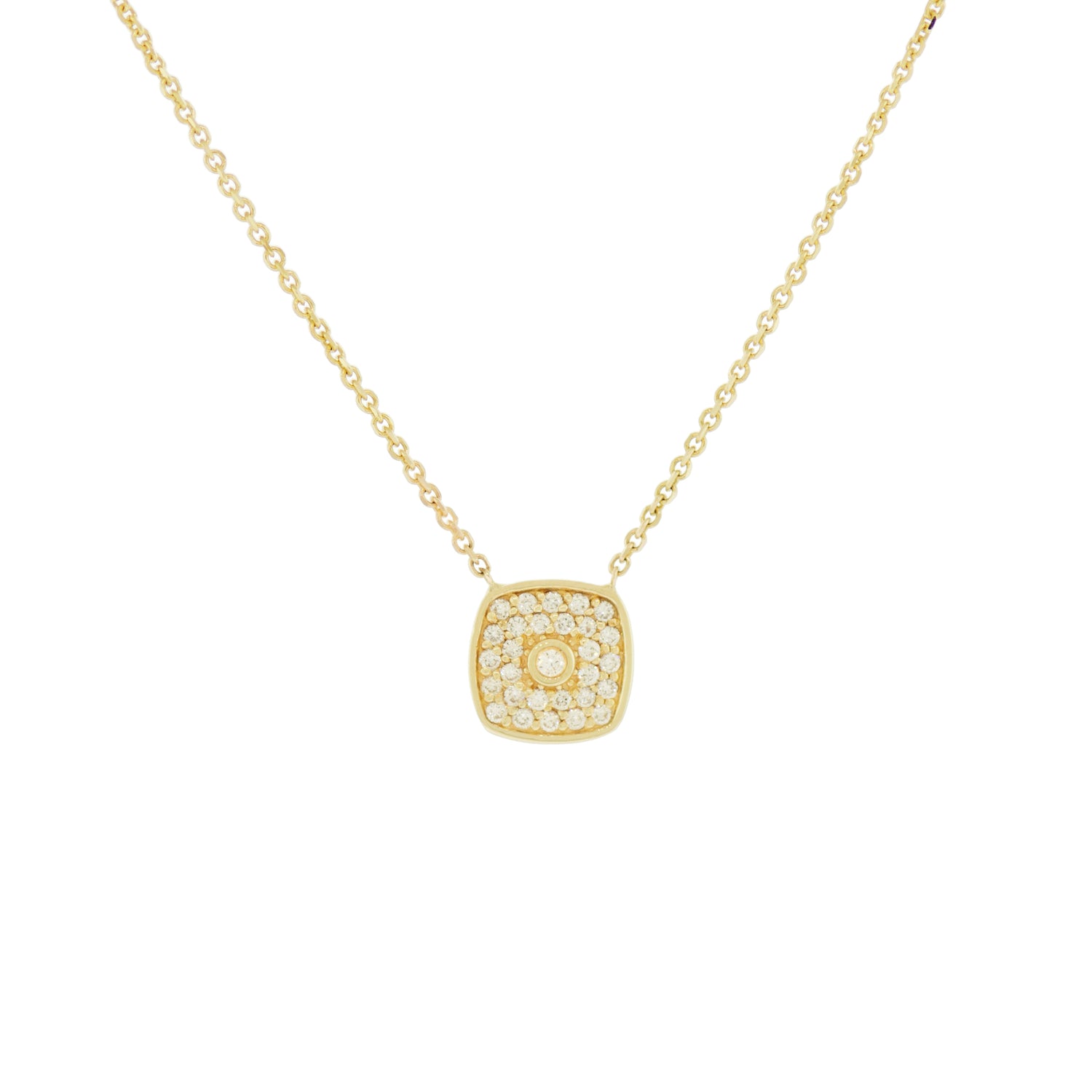 Pave Cushion Necklace - Yellow or White Gold