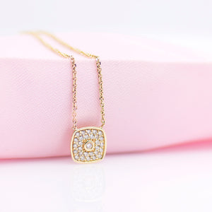 
                
                    Load image into Gallery viewer, Yellow Gold Pave Cushion Necklace
                
            
