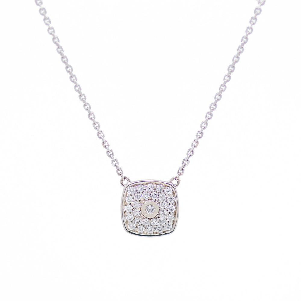 Pave Cushion Necklace - Yellow or White Gold
